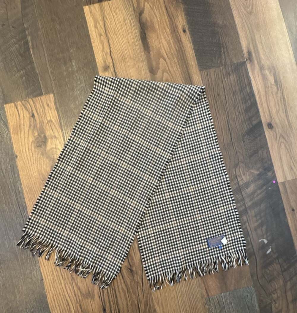 Pendleton Houndstooth Wool Scarf Black Brown Fringe